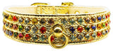 Dog Collar, "Mardi Gras Three Row Confetti Jewel Set"