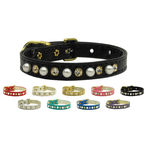 Dog Collar "3/8" Wide Pearl & Clear Crystals"