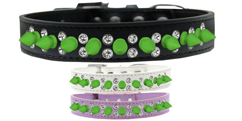 Dog Spike Collar, "Double Crystal & Neon Green Spikes"