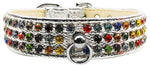 Dog Collar, "Mardi Gras Three Row Confetti Jewel Set"