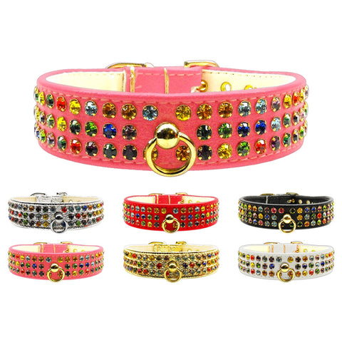 Dog Collar, "Mardi Gras Three Row Confetti Jewel Set"