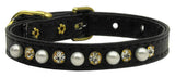 Dog Collar "3/8" Wide Pearl & Clear Crystals"