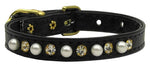 Dog Collar "3/8" Wide Pearl & Clear Crystals"