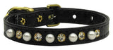 Dog Collar "3/8" Wide Pearl & Clear Crystals"