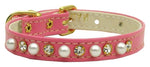 Dog Collar "3/8" Wide Pearl & Clear Crystals"