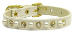 Dog Collar "3/8" Wide Pearl & Clear Crystals"