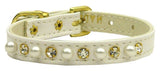 Dog Collar "3/8" Wide Pearl & Clear Crystals"
