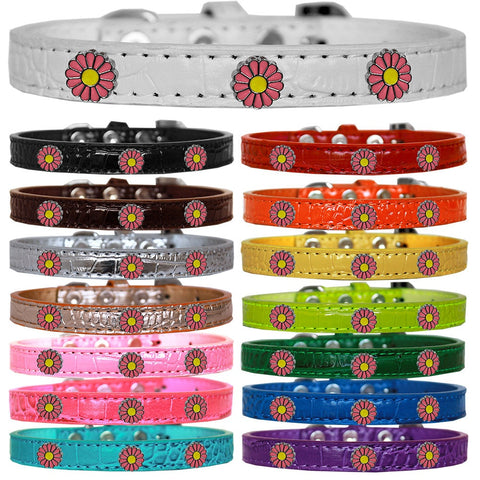 Dog, Puppy & Pet Designer Croc Widget Collar, "Pink Daisies"