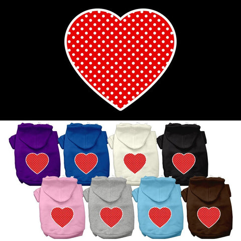 Dog Hoodie Screen Printed, "Red Swiss Dots Heart"