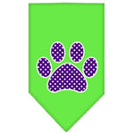 Dog Bandana Screen Printed, "Purple Swiss Dot Paw"