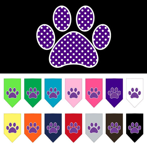 Dog Bandana Screen Printed, "Purple Swiss Dot Paw"
