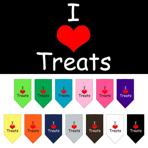 Dog Bandana Screen Printed, "I Love Treats"