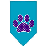 Dog Bandana Screen Printed, "Purple Swiss Dot Paw"