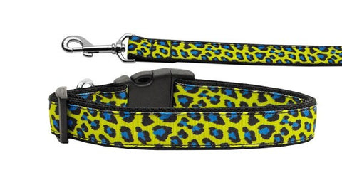 Dog & Cat Nylon Collar or Leash, "Blue and Yellow Leopard Print"