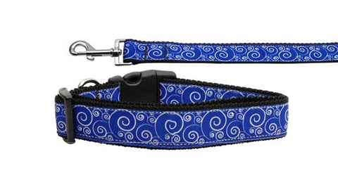 Pet Dog & Cat Nylon Collar or Leash, "Blue and White Swirly"