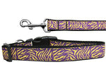 Dog & Cat Nylon Collar Or Leash, "Purple and Yellow Tiger Stripes"