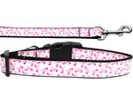 Dog & Cat Nylon Collar or Leash, "Pink Ribbons On White"