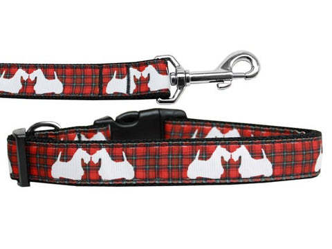 Dog Nylon Collar Or Leash, "Red Plaid Scotty Pups"