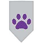 Dog Bandana Screen Printed, "Purple Swiss Dot Paw"