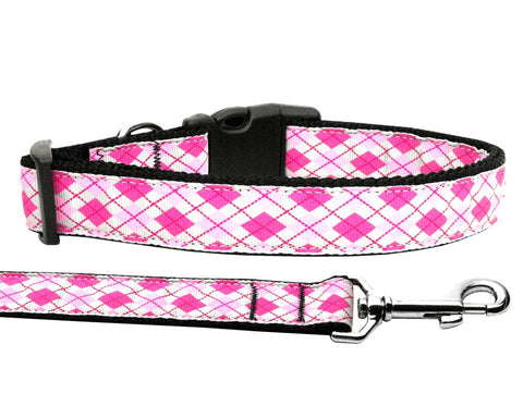 Dog & Cat Nylon Collar or Leash, "Pink Argyle"