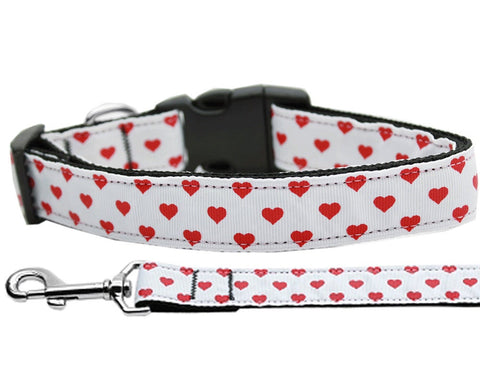 Pet Dog & Cat Nylon Collar Or Leash"White and Red Dotty Hearts"