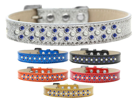 Dog Ice Cream  Collar, "Pearl and Blue Crystal Rimsets