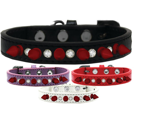 Dog Spike Collar "Clear Crystals & Red Spikes”