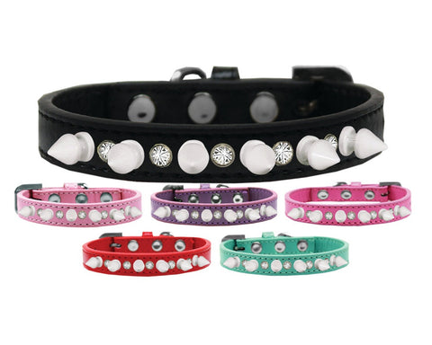 Dog Spike Collar, "Clear Crystals & White Spikes"�