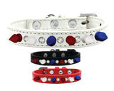 Dog Spike Collar, "Clear Crystals & Red, White and Blue