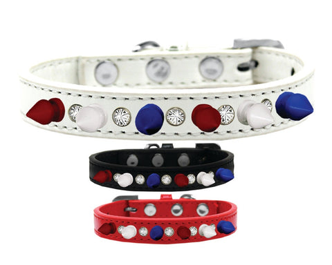 Dog Spike Collar, "Clear Crystals & Red, White and Blue