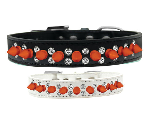 Dog Spike Collar, "Double Crystal & Orange Spikes"