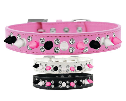 Cat and Dog Spike Collar, "Double Crystal & Black, White and Bright