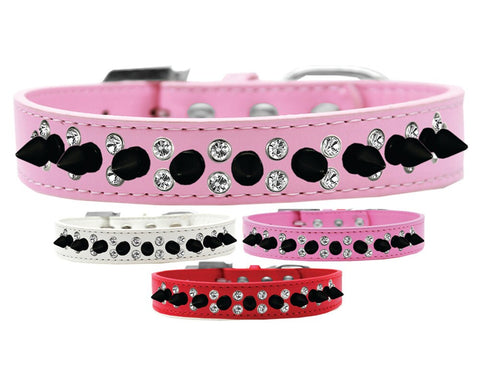 Dog Spike Collar, "Double Crystal & Black Spikes"