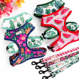 Flower Print Dog Harness With Leash