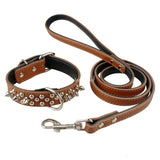 Padded Leather Studded Spiked Dog Collar & Leash Set For S M L Dogs