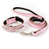 Padded Leather Studded Spiked Dog Collar & Leash Set For S M L Dogs