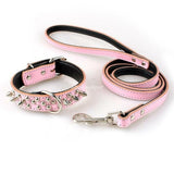 Padded Leather Studded Spiked Dog Collar & Leash Set For S M L Dogs
