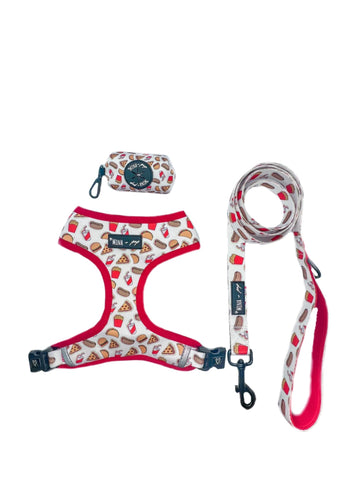Drive-In Diner Reversible Harness Dog Leash And Poop Bag