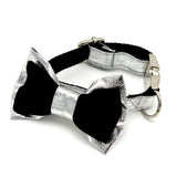 Suede and Silver Dog Collar & Bow Tie Set