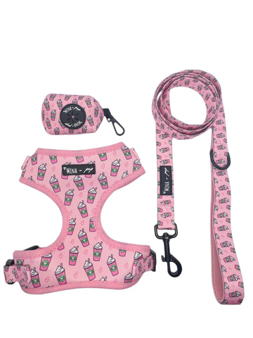 Pupshake Pink Adjustable Harness, Leash and Poop Bag Bundle