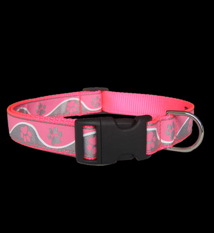Paw Waves Pink Dog Collar