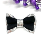 Suede and Silver Dog Collar & Bow Tie Set