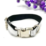 Suede and Silver Dog Collar & Bow Tie Set